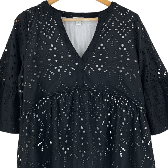 Sundance Selma Eyelet Midi Dress Black Ruffle Cotton Boho Women’s Size Medium - Picture 4 of 9